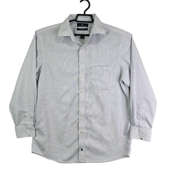 Mens Hart Schaffner Marx Shirt White Pinstripe Cotton Button Down Size 16.5 - Picture 1 of 9